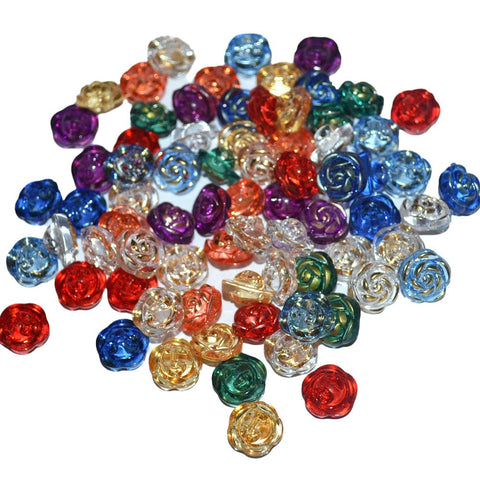 BeadsBalzar Beads & Crafts 1-Hole Rose Plastic Shank Buttons, Mixed Color, 12.5mm, Hole: 1.5mm