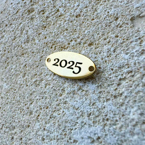 BeadsBalzar Beads & Crafts 2025 Link Tag New Year Link Connector Stainless Steel Golden 17x8mm
