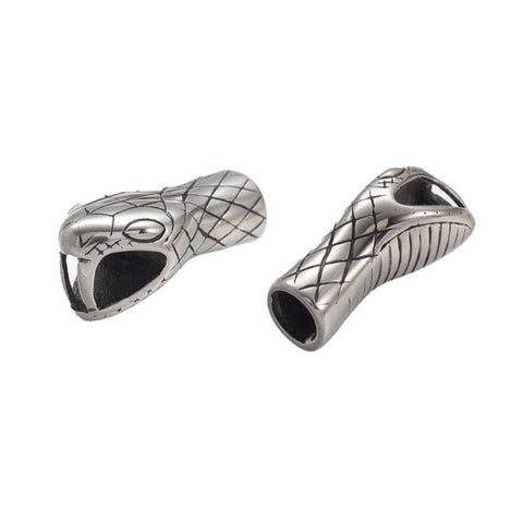 BeadsBalzar Beads & Crafts 304 Stainless Steel Cord Ends, For Leather Cord Bracelets Making, Snake, Antique Silver