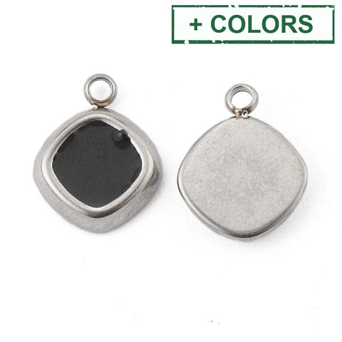 BeadsBalzar Beads & Crafts 304 Stainless Steel Enamel Rhombus Charms – Black Enamel