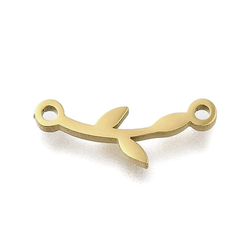 BeadsBalzar Beads & Crafts 304 Stainless Steel Leaf Link Connectors - Real 18K Gold Plated Charms
