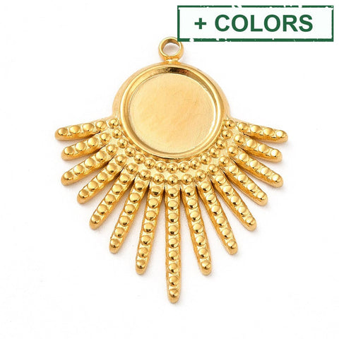 BeadsBalzar Beads & Crafts 304 Stainless Steel Pendant Cabochon Settings, Fan, Tray: 8mm, 25.5x21x2mm