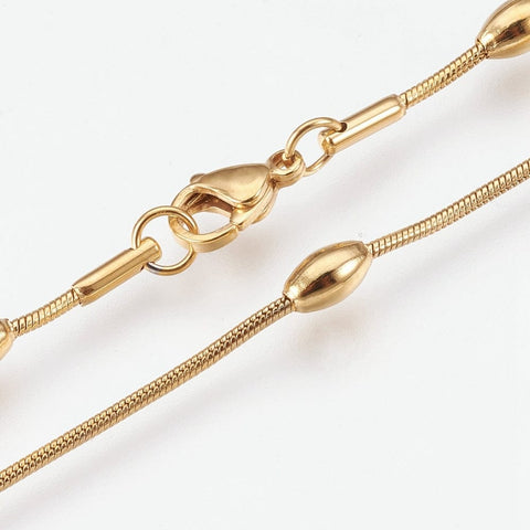 BeadsBalzar Beads & Crafts 304 Stainless Steel Snake Chain Necklaces, Oval, Golden Size: about 1.2mm wide, (42.5cm)