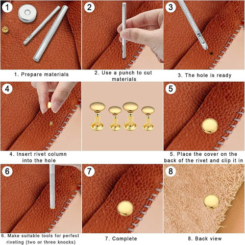 BeadsBalzar Beads & Crafts 320 Sets 4 Colors 2 Sizes Iron Semi-Tublar Collision Rivets Kits, with tools