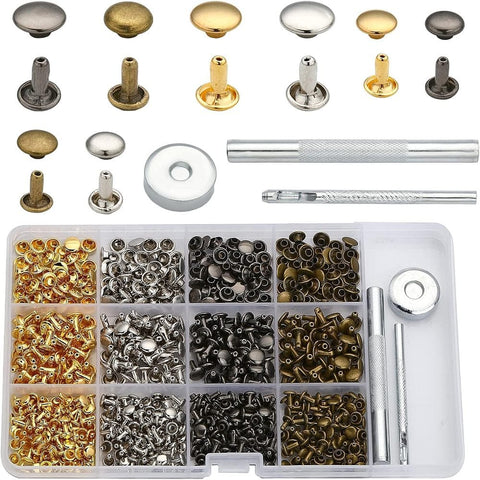 BeadsBalzar Beads & Crafts 320 Sets 4 Colors 2 Sizes Iron Semi-Tublar Collision Rivets Kits, with tools