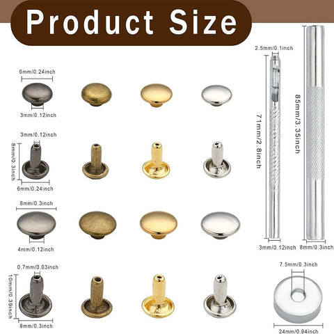 BeadsBalzar Beads & Crafts 320 Sets 4 Colors 2 Sizes Iron Semi-Tublar Collision Rivets Kits, with tools