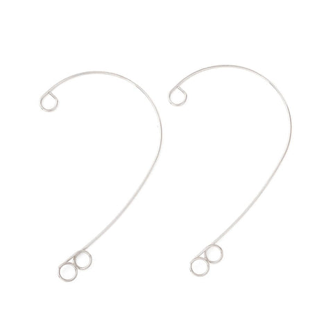 BeadsBalzar Beads & Crafts 59x38x0.5mm / 3 hoops 316 Stainless Steel Ear Cuff Findings, Climber Wrap Around Non Piercing Earring Findings with loops, Stainless Steel Color