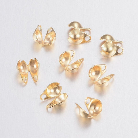 BeadsBalzar Beads & Crafts 90pcs 304 Stainless Steel, Clamshell Knot Cover, Golden 6mm long (SK6425A-90PC)