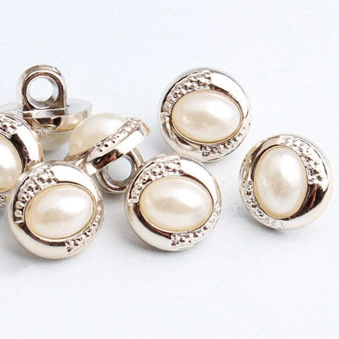 BeadsBalzar Beads & Crafts ABS Plastic Shank Buttons, with Plastic Imitation Pearl, Oval, 15mm