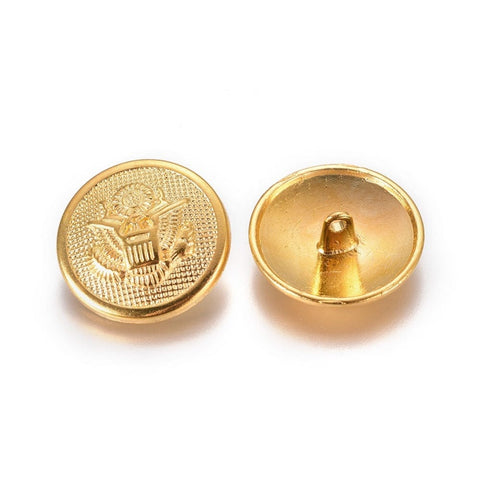 BeadsBalzar Beads & Crafts Alloy Shank Buttons, Flat Round, Golden, 25x9.5mm, Hole: 2.5mm