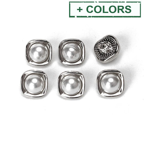 BeadsBalzar Beads & Crafts Alloy Shank Buttons, with Plastic Imitation Pearl Beads, Square, 10.5x10.5mm