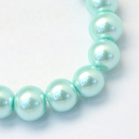 BeadsBalzar Beads & Crafts AQUAMARINE Baking Painted Pearlized Glass Pearl Round Bead Strands 8-9mm