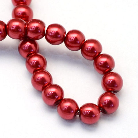 BeadsBalzar Beads & Crafts Baking Painted Pearlized Glass Pearl Round Bead Strands, Fire Brick Size: about 14mm