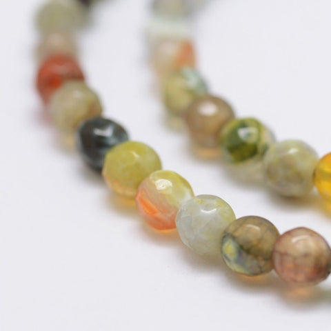 BeadsBalzar Beads & Crafts (BG4727) Faceted Natural Fire Agate Beads Strands, Round, Dyed & Heated 4MM