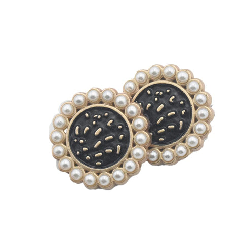 BeadsBalzar Beads & Crafts Black Alloy Enamel Shank Buttons with Imitation Pearl – 20mm Garment Accessories