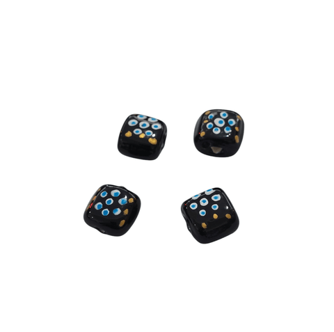 BeadsBalzar Beads & Crafts BLACK / BLUE Square Glass Hand Painted Style Beads