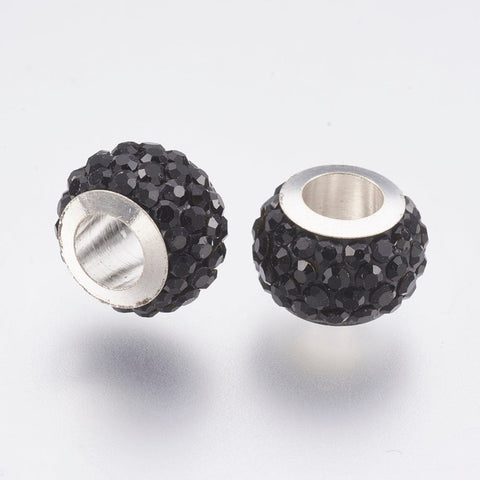 BeadsBalzar Beads & Crafts BLACK (EB9090-07) (EB9090-X) 304 Stainless Steel European Beads, Large Hole Beads, Rondelle, 11x7.5mm (2 PCS)