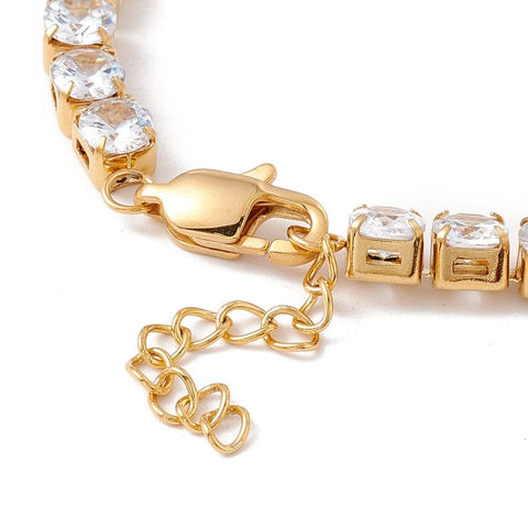 BeadsBalzar Beads & Crafts Classic Cubic Zirconia Tennis Bracelet, Vacuum Plating 304 Stainless Steel, Golden, Clear