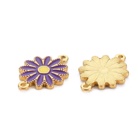BeadsBalzar Beads & Crafts DARK VIOLET / GOLD (SF8787A) (SF8787-X) 304 Stainless Steel Enamel Links, Ion Plating(IP), Golden, Flower 21mm (2 PCS)