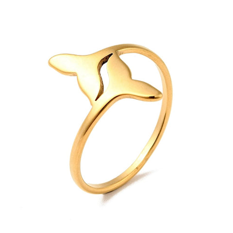 BeadsBalzar Beads & Crafts Golden Ion Plated 201 Stainless Steel Double Whale Tail Ring – Elegant Ocean-Inspired Jewelry