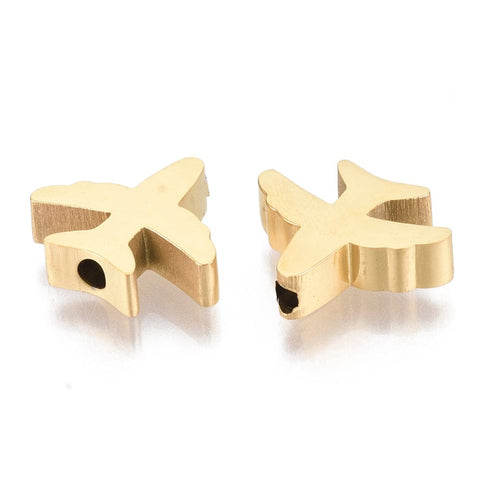 BeadsBalzar Beads & Crafts GOLDEN (SA9072-G) (SA9072-X) 304 Stainless Steel Beads, Airplane, 1.5x13.5mm (2 PCS)