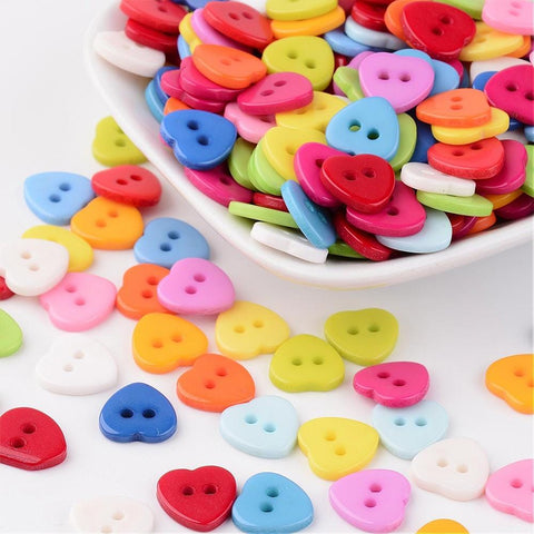 BeadsBalzar Beads & Crafts Heart Garment craft Buttons, Resin Button , Mixed Color Size: about 11mm
