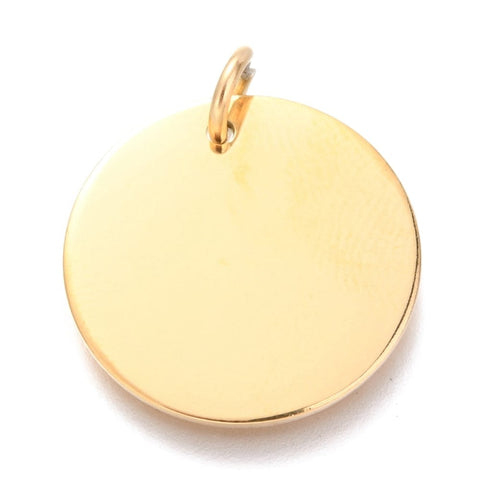 BeadsBalzar Beads & Crafts ION 18KT GOLD PLATED 304 Stainless Steel Charms | Flat Round Blank Stamping Tags with Jump Rings