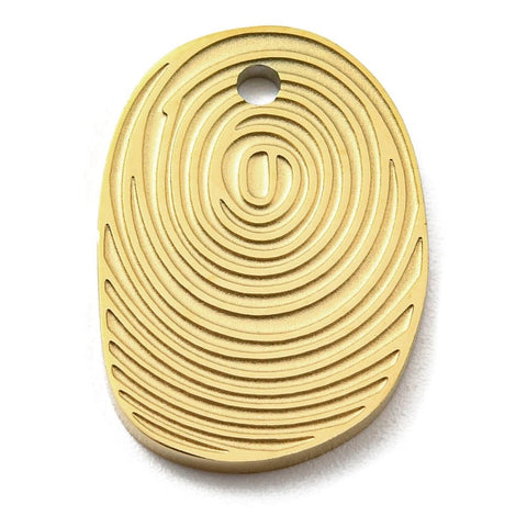 BeadsBalzar Beads & Crafts Ion Plated 316L Stainless Steel Pendants, Textured, Oval Charm, Real 18K Gold Plated, 17x12x1.5mm