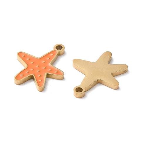 BeadsBalzar Beads & Crafts Ion Plating(IP) 304 Stainless Steel Pendants, with Enamel, Starfish Charm, Golden 13x16mm