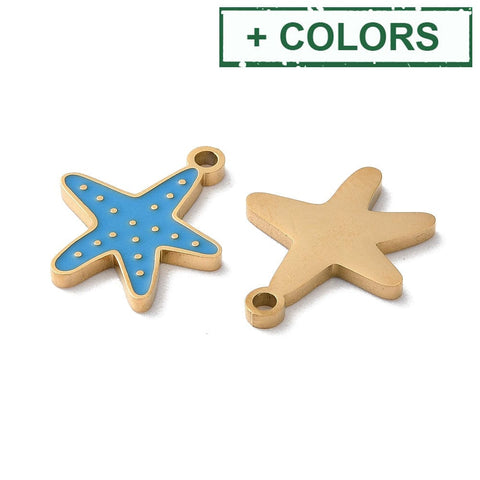 BeadsBalzar Beads & Crafts Ion Plating(IP) 304 Stainless Steel Pendants, with Enamel, Starfish Charm, Golden 13x16mm