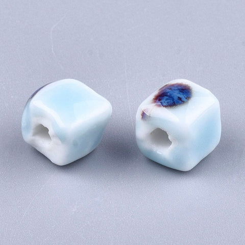 BeadsBalzar Beads & Crafts LIGHT SKY BLUE ANTIQUE (CB8942-37C) (CB8942-X) Glazed Porcelain Beads, Cube, 8mm (10 PCS)