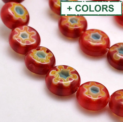 BeadsBalzar Beads & Crafts (MB9054-X) Millefiori Glass Flat Round Beads 8mm (20 PCS)