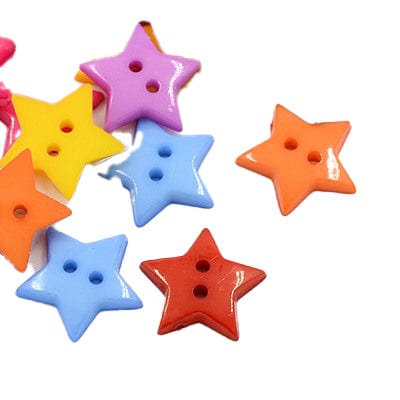BeadsBalzar Beads & Crafts MIXED COLORS Acrylic Sewing Buttons, Plastic Buttons, 2-Hole, Dyed, Star, 19x3mm