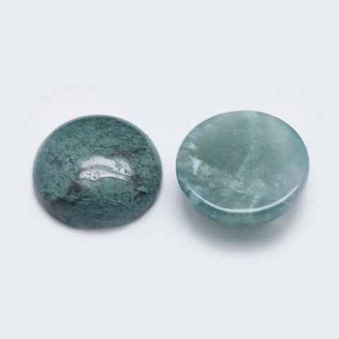 BeadsBalzar Beads & Crafts MOSS AGATE Natural Semi-Precious Cabochon Flatbacks, Half Round, 20mm