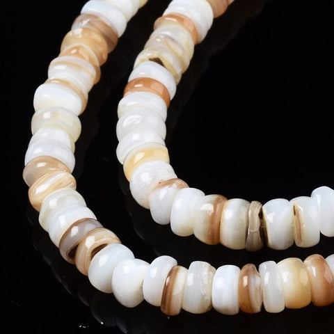 BeadsBalzar Beads & Crafts Natural Freshwater Shell Beads Strands, Flat Round/Disc, Heishi Beads, Seashell Color, 4x1~2mm