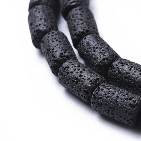 BeadsBalzar Beads & Crafts Natural Lava Rock Beads Strands, Dyed, Column, Black, 14~15x8mm