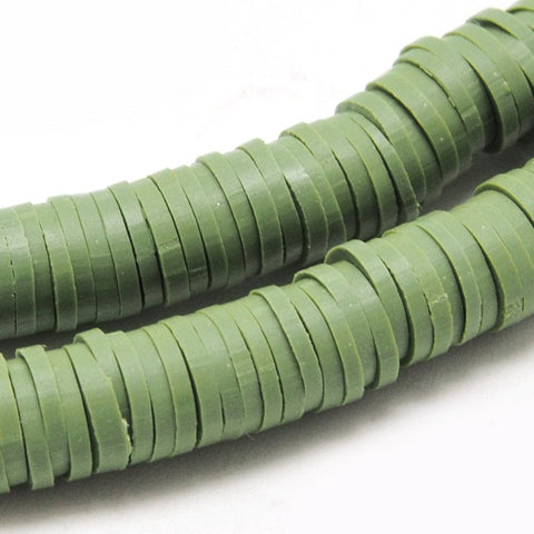 BeadsBalzar Beads & Crafts OLIVE (HE6578-43) (HE6578-X) Handmade Polymer Clay Beads, Disc Heishi Beads 6mm (1 STR)