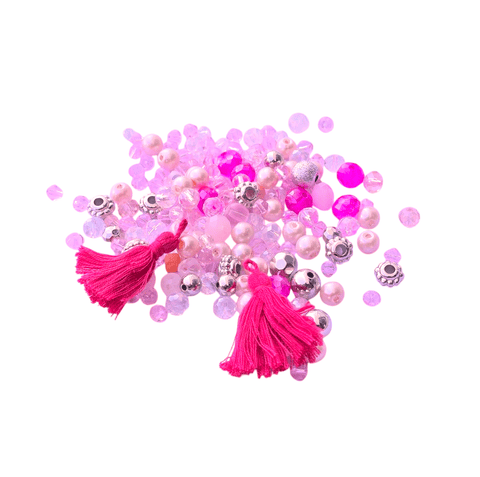 BeadsBalzar Beads & Crafts PINK Mixed Pack of 2 Tassels and Glass & Acrylic Beads
