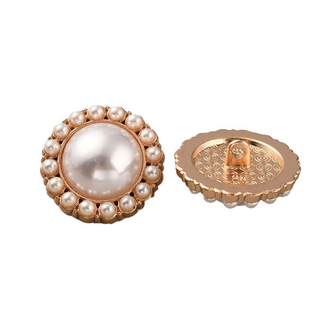 BeadsBalzar Beads & Crafts Plastic Imitation Pearl Shank Buttons, with Alloy Finding, Flower, Light Gold, 25x13.5mm