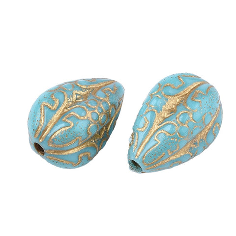 BeadsBalzar Beads & Crafts Plating Acrylic Beads, Metal Enlaced, Drop, Turquoise Size: about 18.5mm long