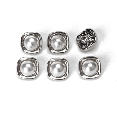 BeadsBalzar Beads & Crafts PLATINUM Alloy Shank Buttons, with Plastic Imitation Pearl Beads, Square, 10.5x10.5mm