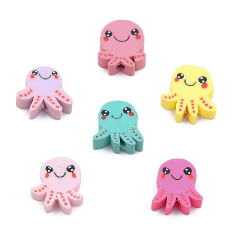 BeadsBalzar Beads & Crafts Polymer Clay Beads, Octopus, Mixed Color, 8~12x6~9x3~4mm, Hole: 1.6mm