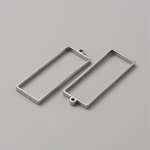 BeadsBalzar Beads & Crafts RECTANGLE / about 17.5x47mm x 3mm thick hole: 1.8mm, 42x15.5mm inner diameter. 304 Stainless Steel Open Back Bezel Pendants, For DIY UV Resin, Epoxy Resin