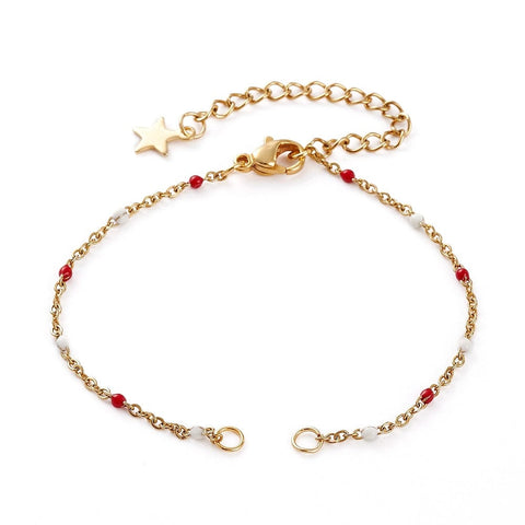 BeadsBalzar Beads & Crafts (SB8838-GR) 304 Stainless Steel Cable Chains Bracelet with Enamel (16cm) (1 PC)
