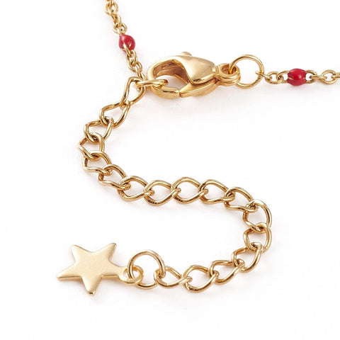 BeadsBalzar Beads & Crafts (SB8838-GR) 304 Stainless Steel Cable Chains Bracelet with Enamel (16cm) (1 PC)
