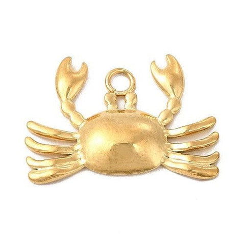 BeadsBalzar Beads & Crafts (SC8893-G) Ion Plating(IP) 304 Stainless Steel Pendant, Crab Charm, Golden, 24.5x17x3mm (1 PC)