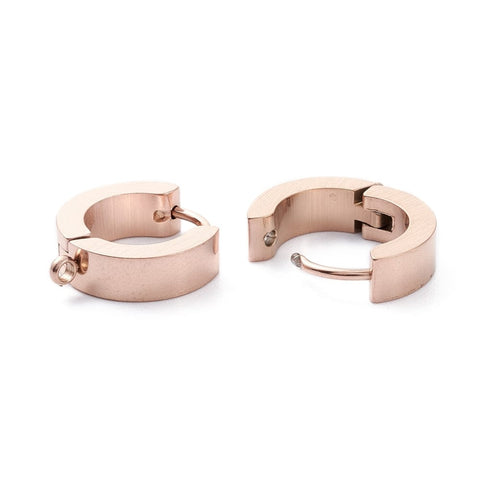 BeadsBalzar Beads & Crafts (SE9013-RG) Ion Plating(IP) 304 Stainless Steel Hoop Earrings, with Vertical Loop,Rose Gold 13x15mm (1 PAIR)