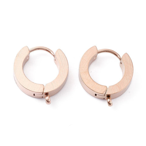 BeadsBalzar Beads & Crafts (SE9013-RG) Ion Plating(IP) 304 Stainless Steel Hoop Earrings, with Vertical Loop,Rose Gold 13x15mm (1 PAIR)