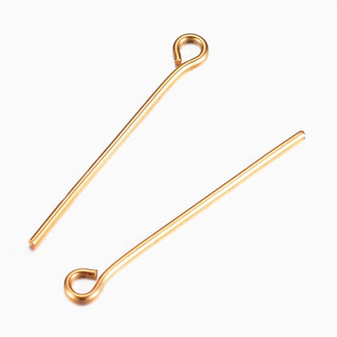 BeadsBalzar Beads & Crafts (SE9152-IG) Ion Plating(IP) 304 Stainless Steel Eye Pin, Golden 25mm (10 PCS)