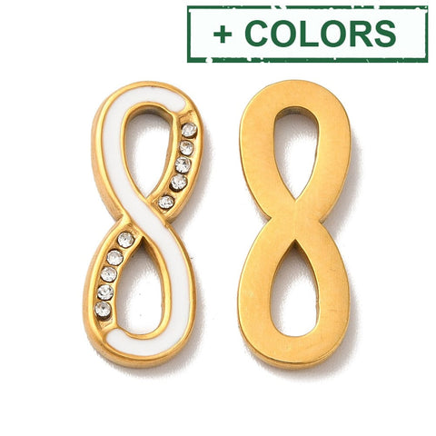 BeadsBalzar Beads & Crafts (SI9004-X) Ion Plating(IP) 304 Stainless Steel Enamel Connector, with Crystal Rhinestone, Infinity , 20x7.5x2mm (1 PC)